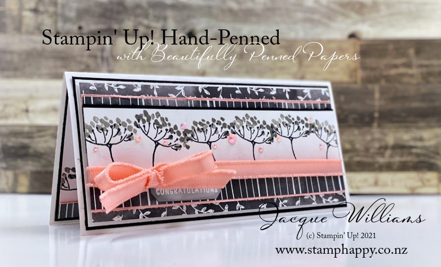 Stampin up beautifully penned hand penned strip card make a card out of scraps frayed blushing bride black and white min