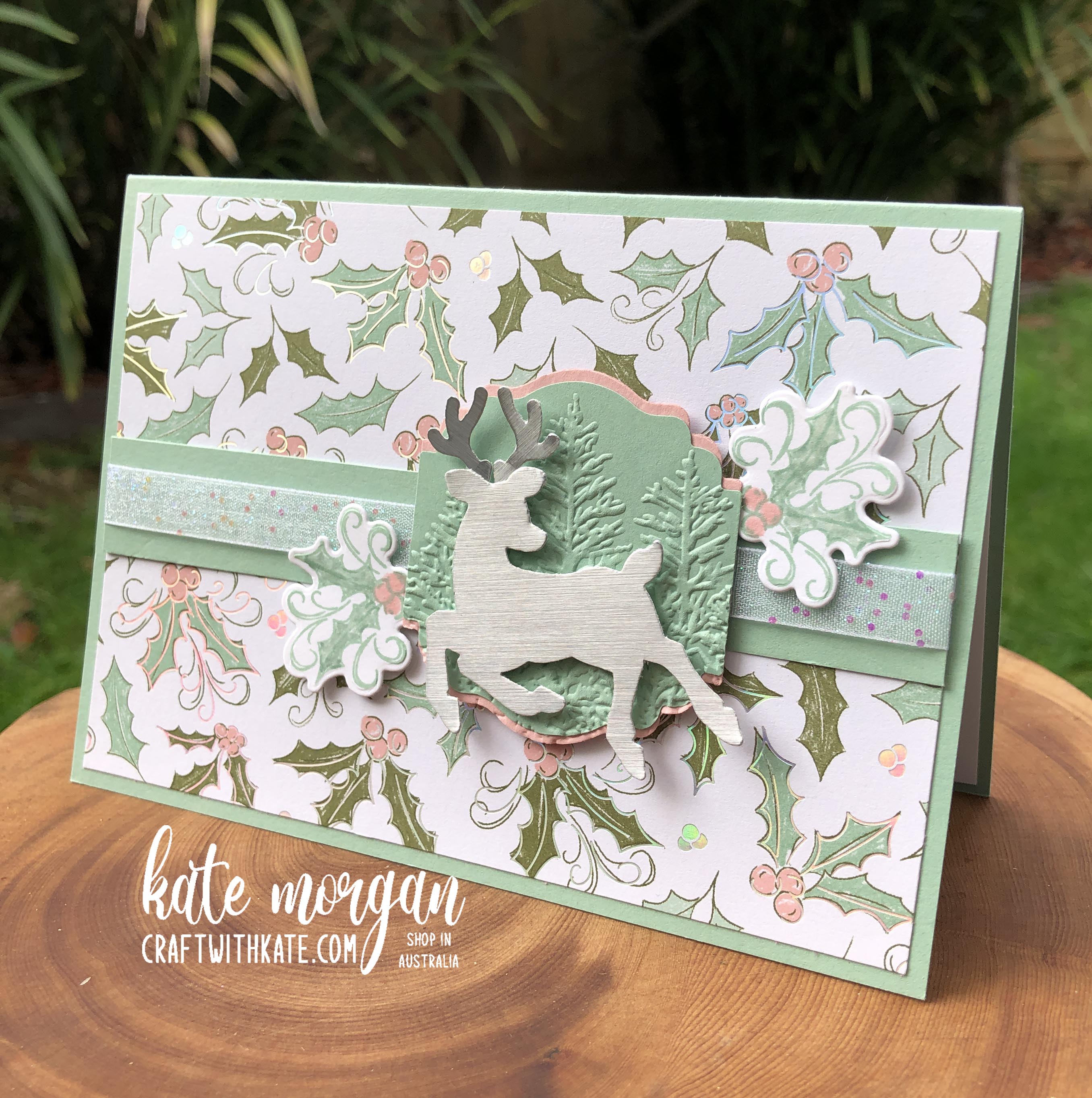 Whimsy   wonder dsp meets peaceful deer handmade christmas card hoc by kate morgan  stampin up australia christmas 2021