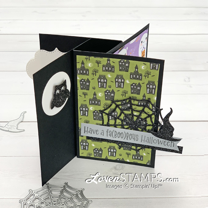 Cutest halloween pinwheel tower card frightful tags dies stars fun fold card idea stampin up supplies