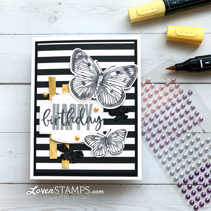 Pro stamping tip color pearls w stampin blends butterfly brilliance wings dies stampin up stitched sweetly black and white card tutorial