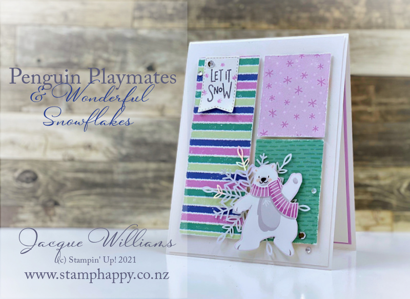 Stampin up penguin place penguin playmates 3 square quick easy card polar bears christmas card classes stamping new zealand jacque williams stamp happy