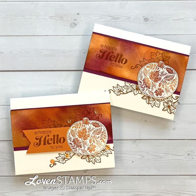 Pretty pumpkins ombre blending brush background tutorial technique stampin up supplies two cards