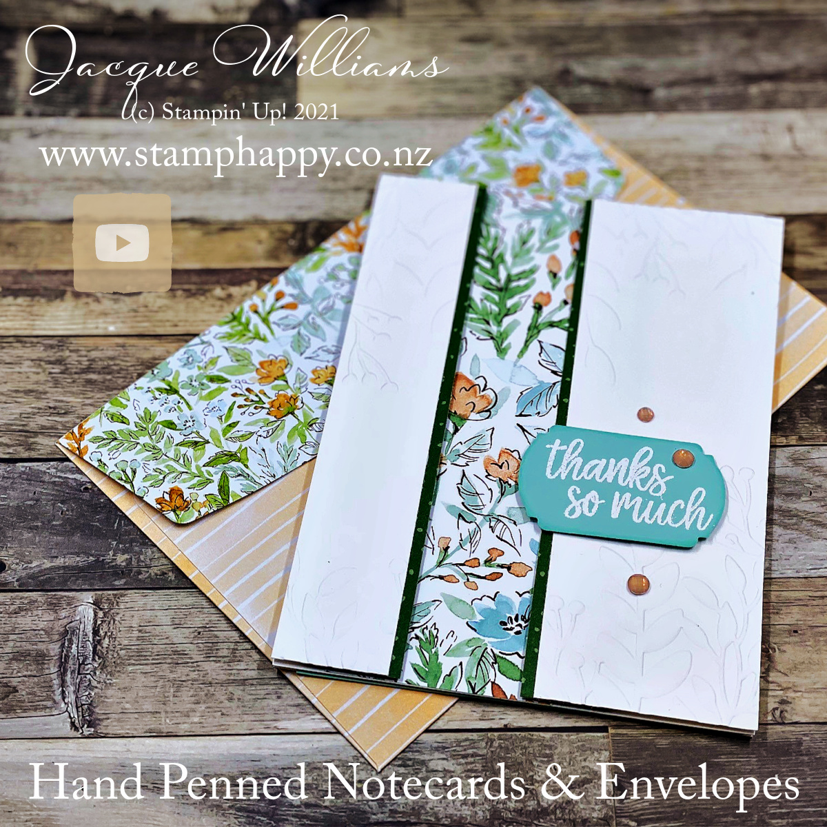 Stampin up hand penned greenery window card thank you quick easy cas jacque williams new zealand facebook