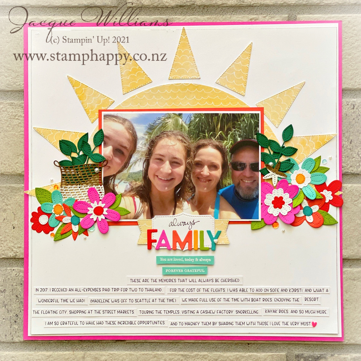 Stampin up pierced blooms tropical brights magenta madness hot pink hawaii thailand double page spread new zealand facebook
