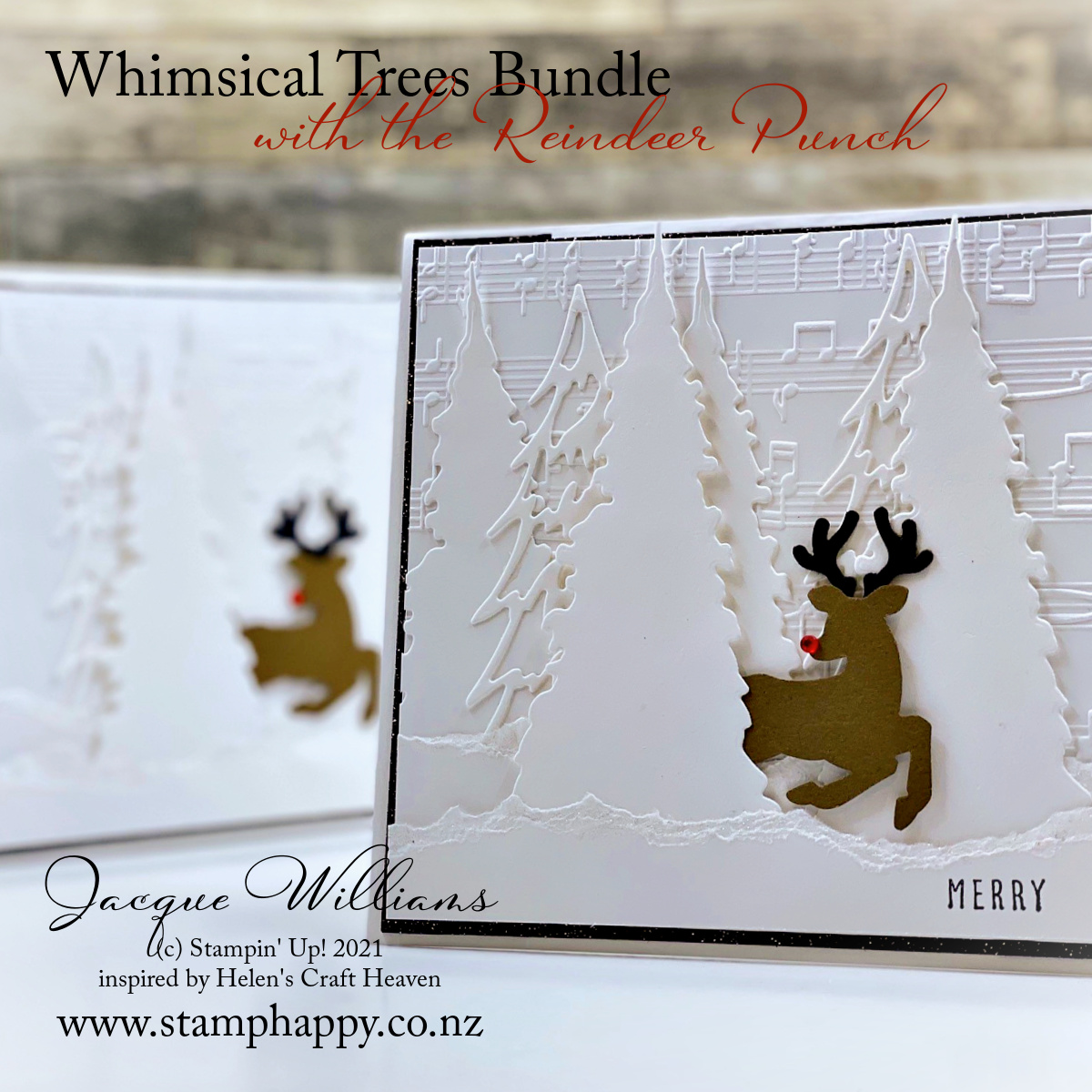 Stampin up whimsy and wonder whimsical trees reindeer punch cas christmas card rudolf facebook
