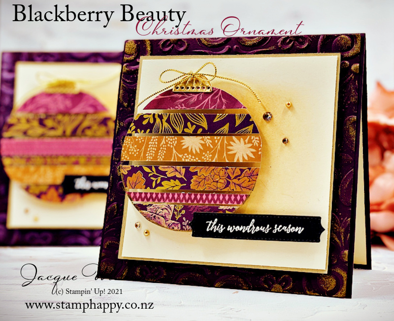 Stampin up blackberry beauty floating strip christmas ornament bauble non traditional gold leaf heartfelt wishes cinnamon cider christmas