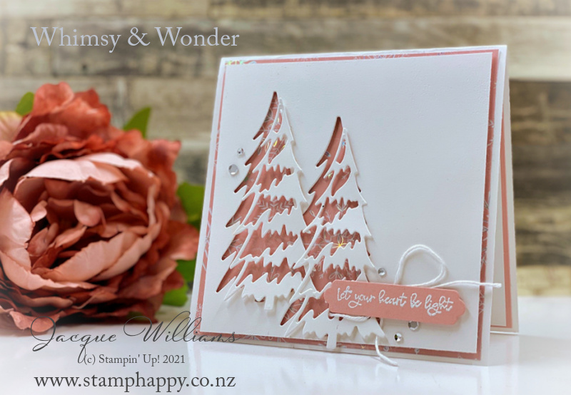 Stampin up whimsy and wonder whimsical christmas pink wondow blushing bride christmas tree new zealand stamphappy jacque williams