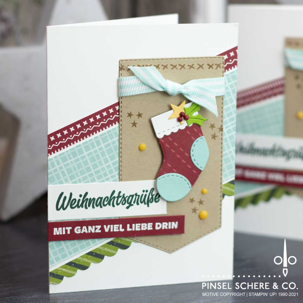 Stampin up 12 karten bis weihnachten weihnachtskarte weihnachten im strumpf festliche str%c3%bcmpfe im strumpf pinselschereco alexandra grape 4