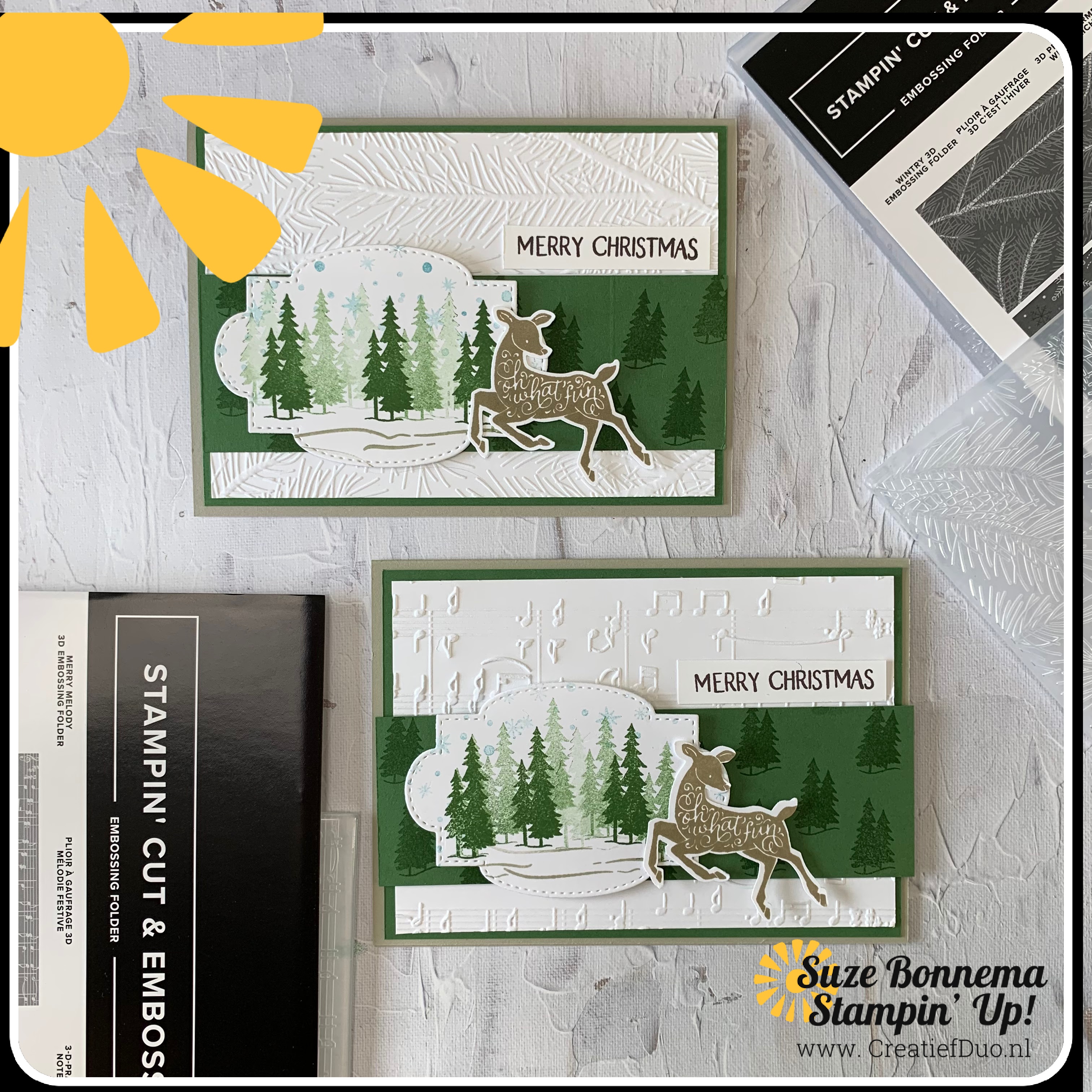 Kerstkaarten 2021 stampin up peaceful deer  embossing 