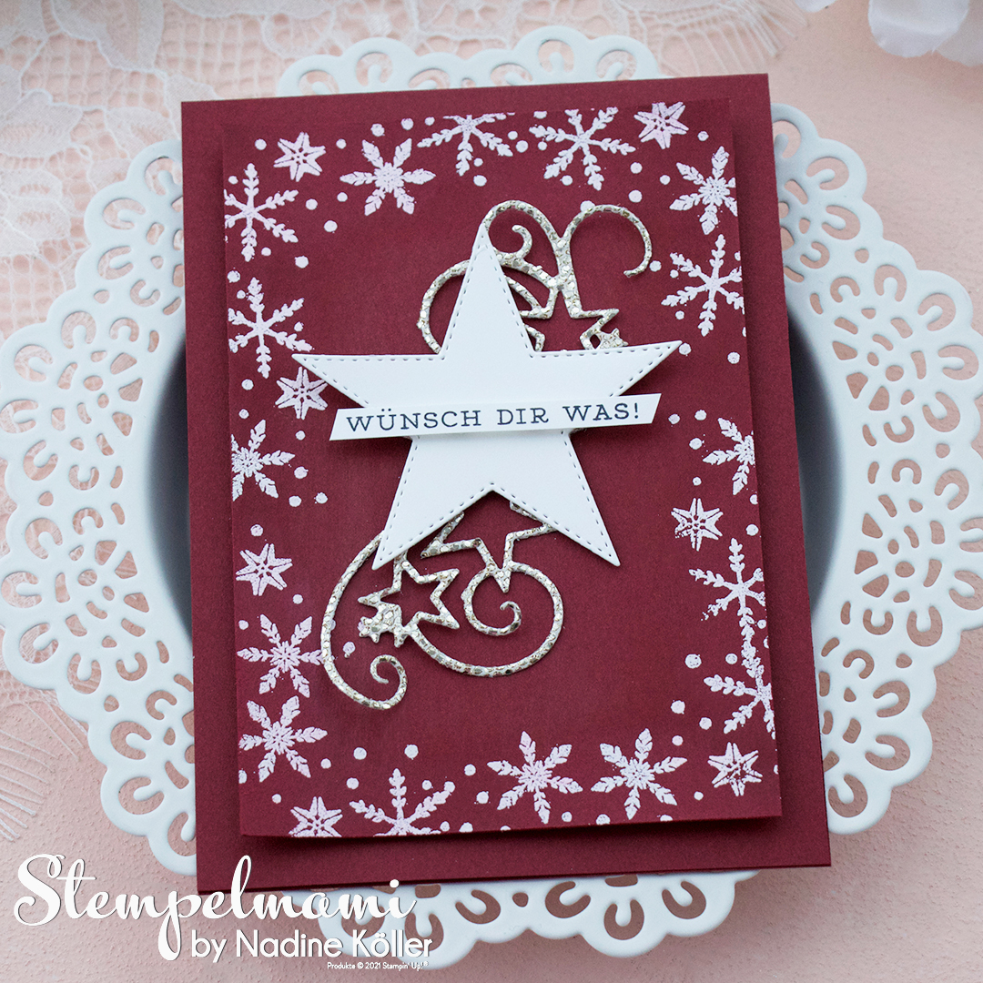 Stampin up weihnachtskarte basteln mit embossingtechnik bestickte sterne schneeflockenwuensche stempelmami youtube 3