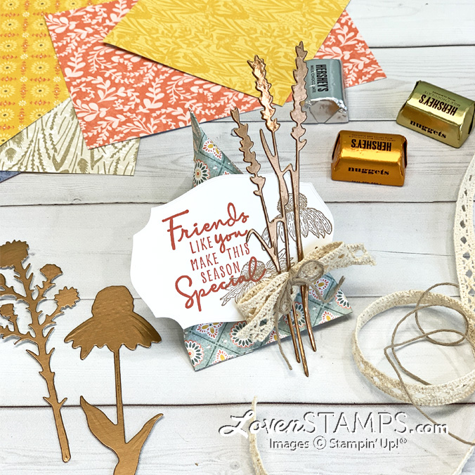 Natures harvest meadow dsp triangle treat table favor gift box christmas to remember how to make diy stampin up sq