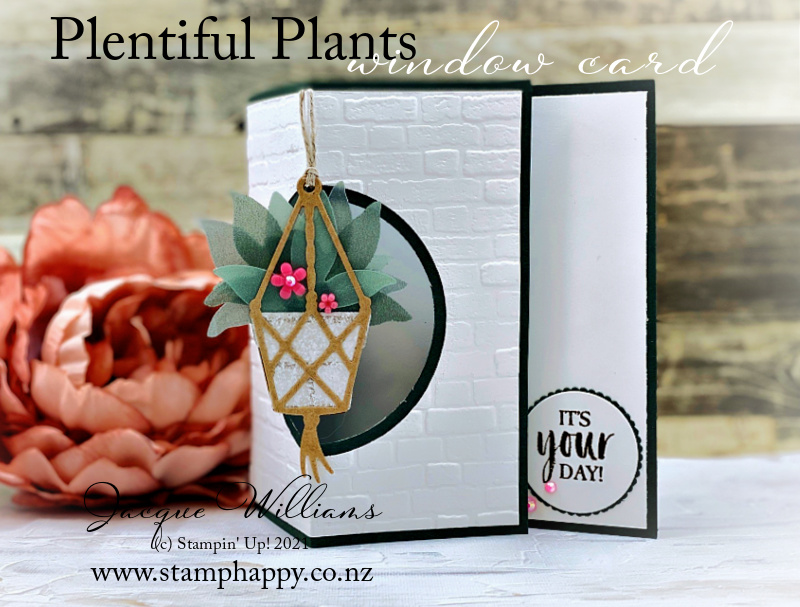 Stampin up bloom where youre planted plentiful plants side easel fun fold window card evening evergreen looser flowers