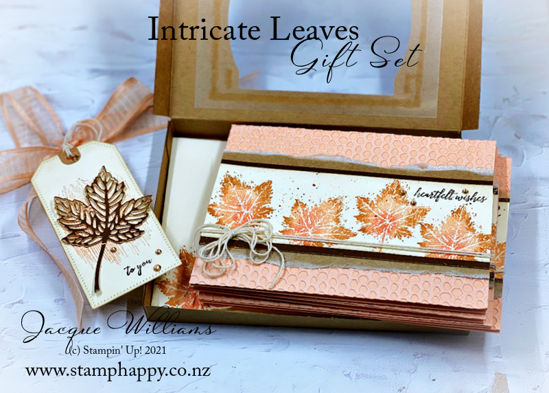 Stampin up intricate leaves gift set diy gift christmas kraft gift window box sponge dauber hive 3d folder