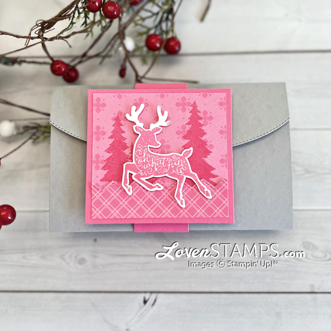 Double gift card holder pink peaceful deer builder punch basic borders dies stampin up video tutorial