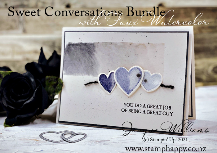 Stampin up sweet talk sweet conversations a good man masculine valentine anniversary card night of navy faux watercolor technique video tutorial free jacque williams new zealand