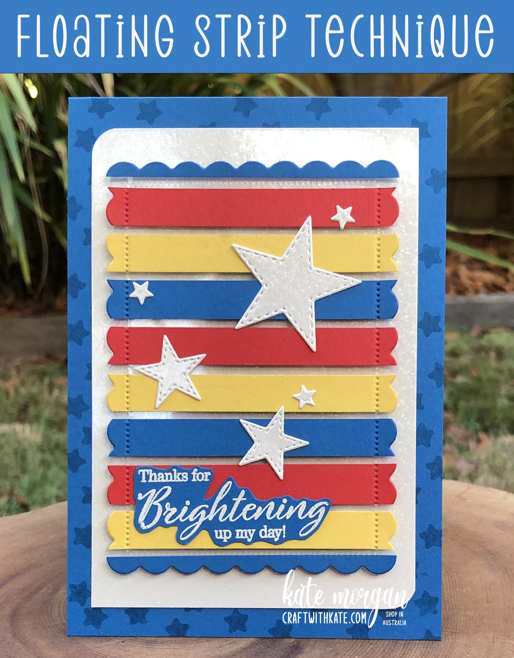 Floating strip technique   stitched stars masculine card by kate morgan  stampin up australia 2022