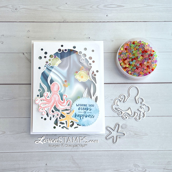 Seas the day oceans of happiness whale done shaker card frosted beads stampin up tutorial