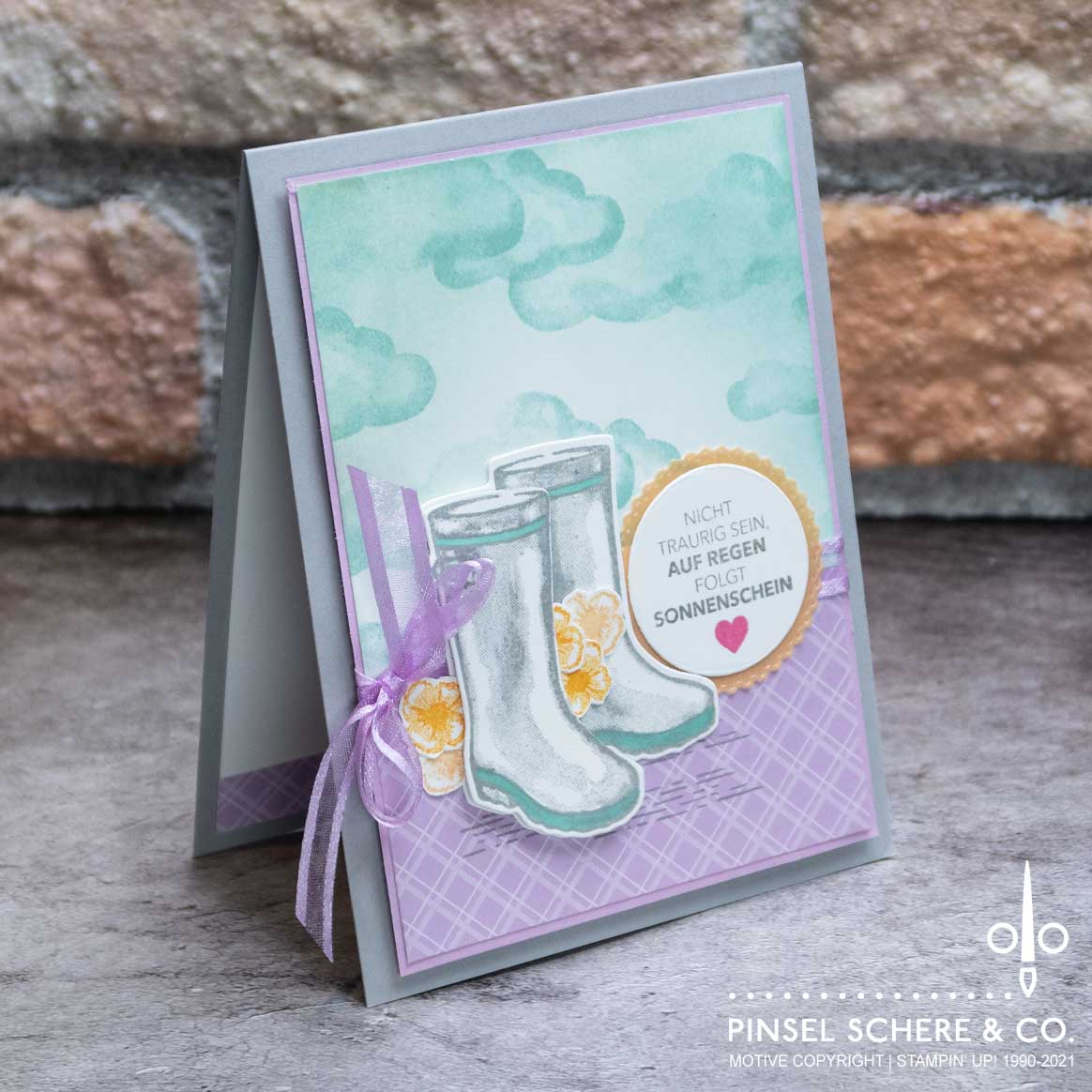 Stampin up flowering rain boots freundliche gruesse kartenset bei jedem wetter pinselschereco alexandra grape 01