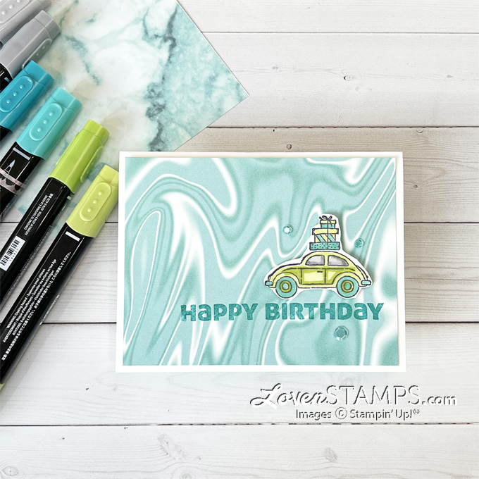 Simply marbleous dsp sab stampin up volkswagon beetle gifts driving by blends tutorial sq