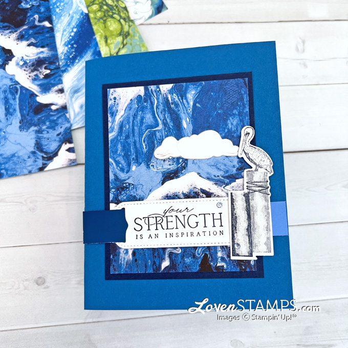 Waves inspiration ocean pelican pier acrylic paint pour dsp stampin up card tutorial