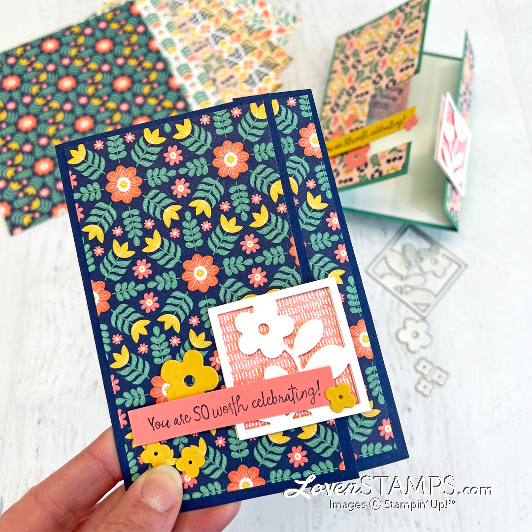 All squared away floral square dies sweet symmetry dsp scandinavian design triple panel card fun fold stampin up tutorial video