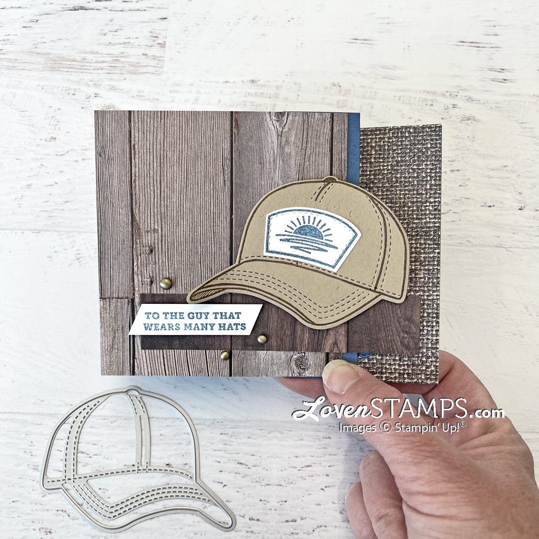 Hats off builder bundle guy dad card mountain truckers cap wood grain extended z fold in good taste dsp tutorial stampin up