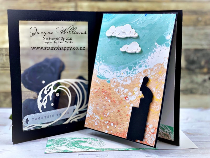 Stampin up waves of the ocean fun fold tami white window sheets acetate jacque williams beach scene min