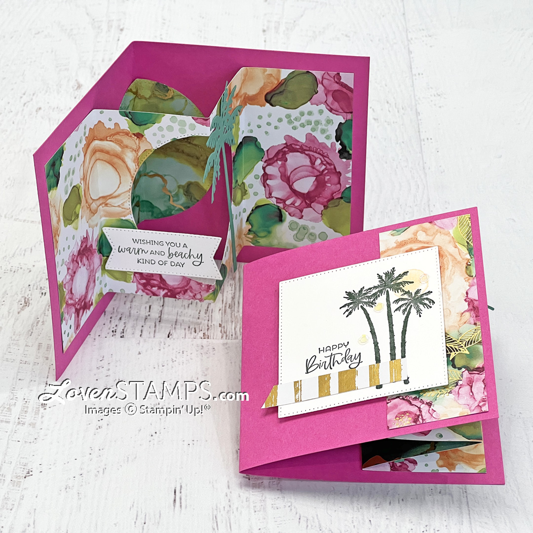 Ep 271 tunnel card paradise palms dies expressions in ink stylish shapes sneak peek stampin up fun fold tutorial