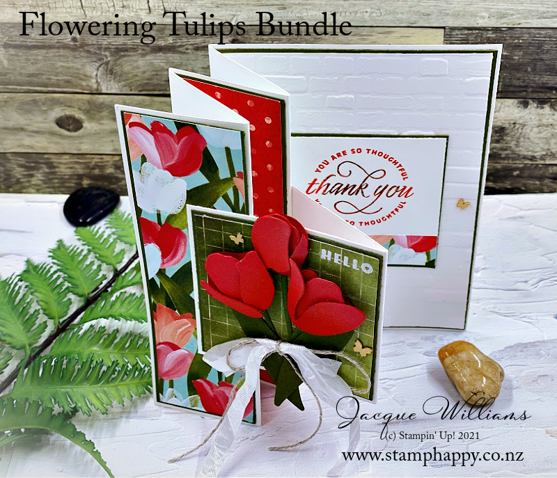 Stampin up flowering tulips flowering fields fun fold terri gaines jacque williams ways to use printed paper