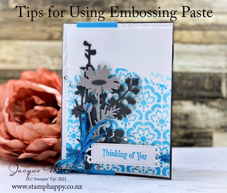 Stampin up quiet meadow tahitian tide how to use texture embossing paste video tutorial jacque williams