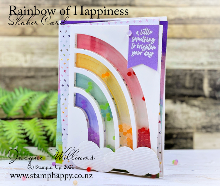 Stampin up rainbow of happiness how to make a shaker card kids card beads new zealand jacque williams