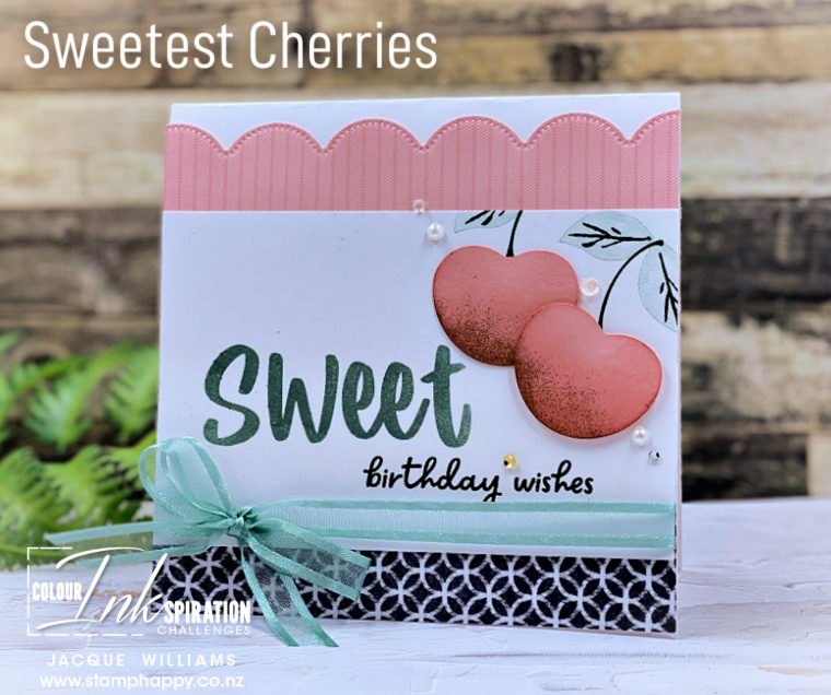 Stampin up sweetest cherries color challenge blushing bride cherry card punch art jacque williams