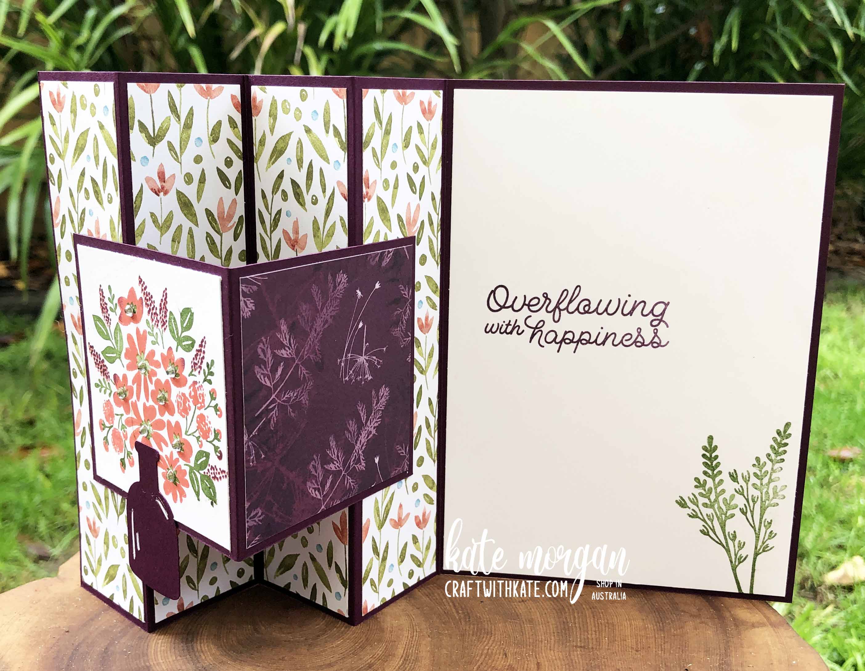 Bottled happiness fun fold card by kate morgan  stampin up australia 2022 open