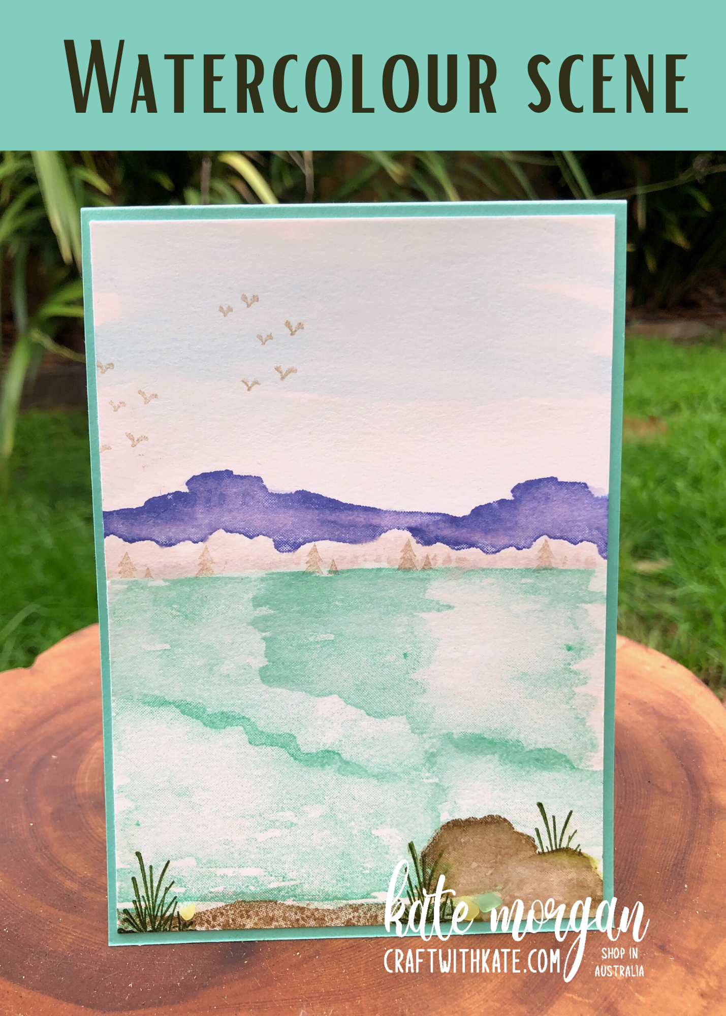 Watercolour oceanfront landscape by kate morgan  stampin up australia 2022