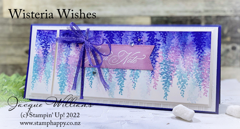 Stampin up wisteria wishes slimline easy card template jacque williams orchid oasis