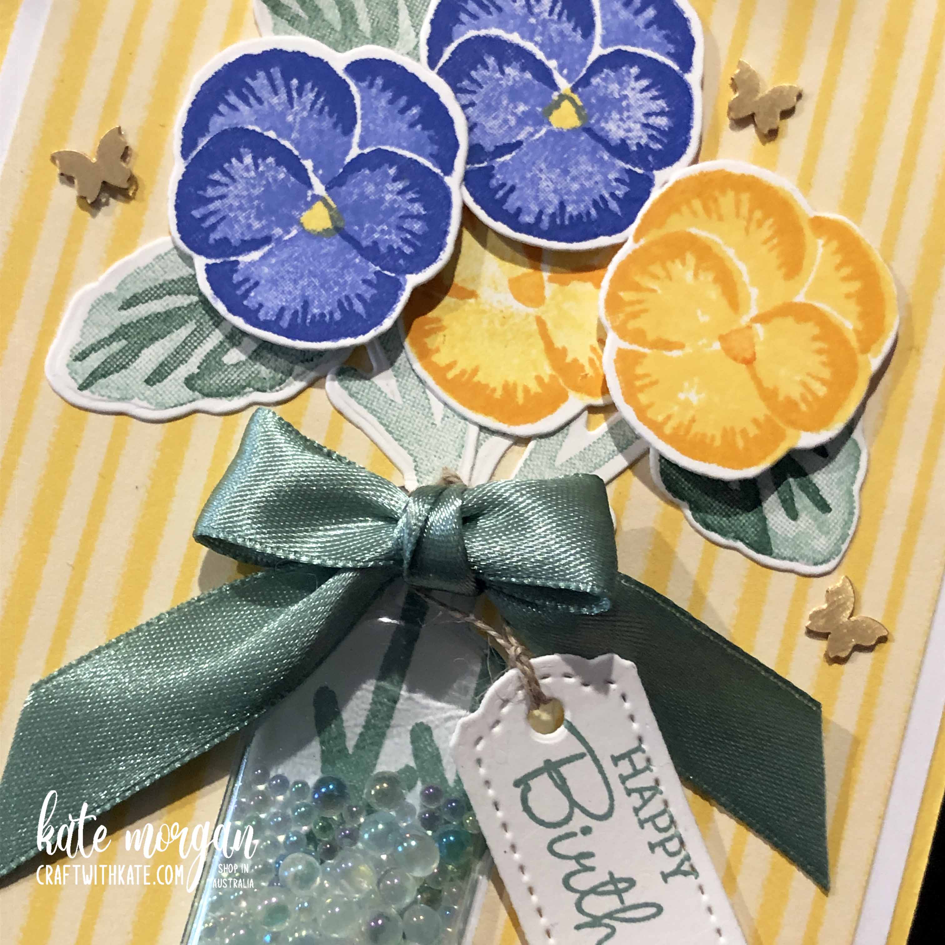 Pansy posy in a vintage bottle by kate morgan  stampin up australia 2022