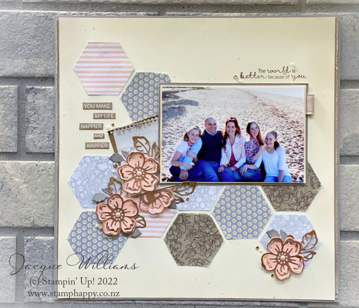 Stampin up abigail rose hexagon beautiful shapes 12x12 layout sketch challenge new zealand scrapbookk page scrapbooking