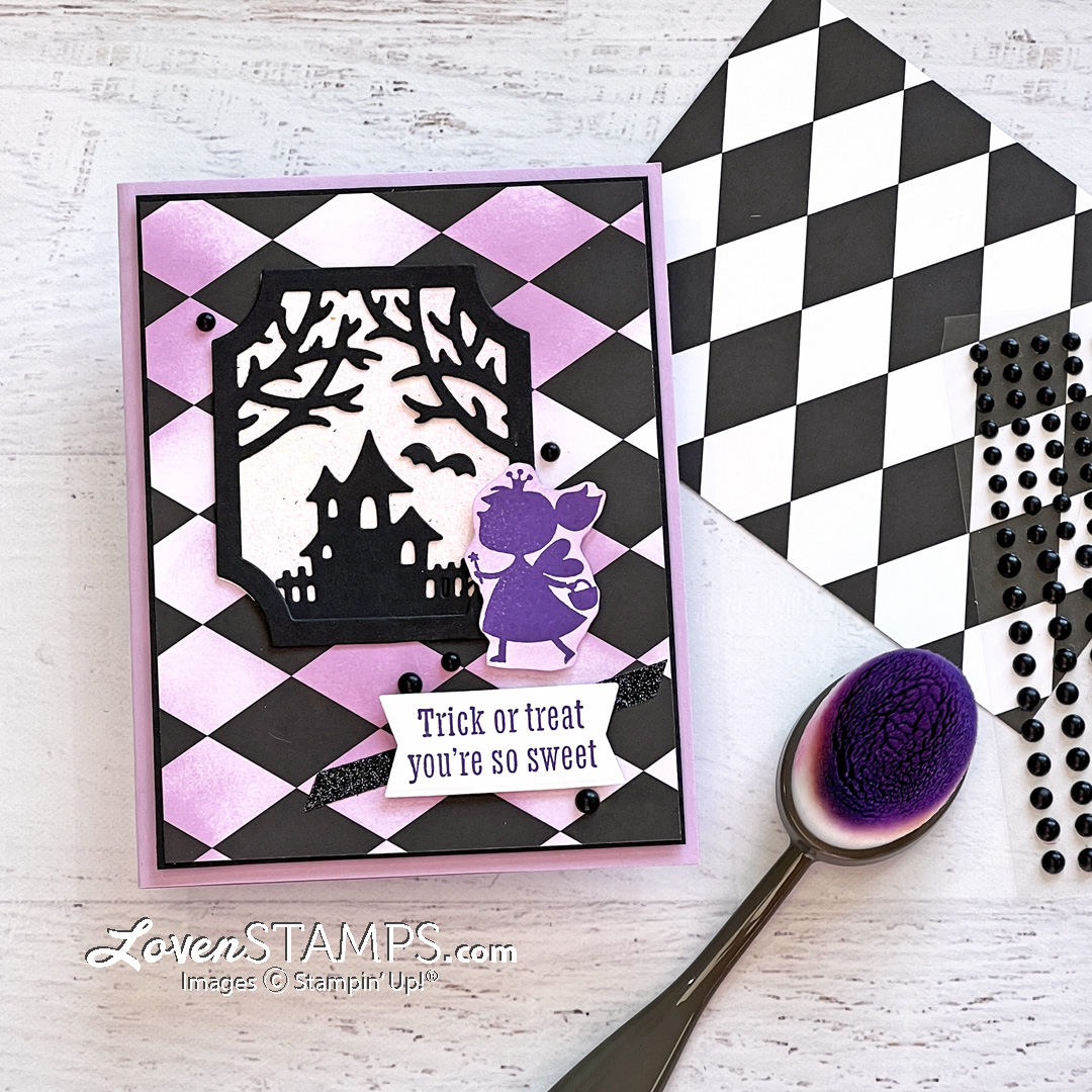 Scary silhouette cute halloween trick or treaters stampin up blending brush technique soft pastels black washi