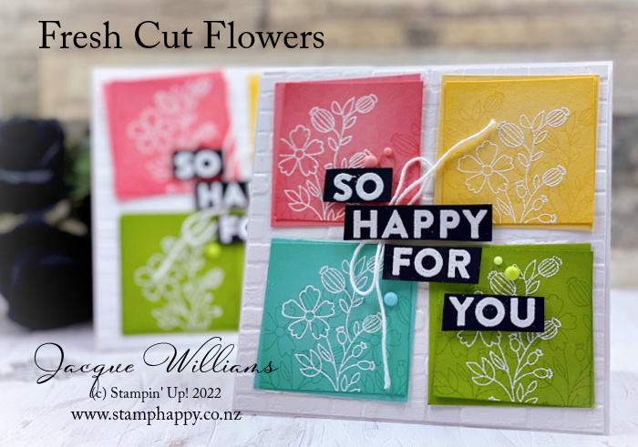 Stampin up fresh cut flowers happy mail four square card heat embossing good feelings video hop flirty flamingo