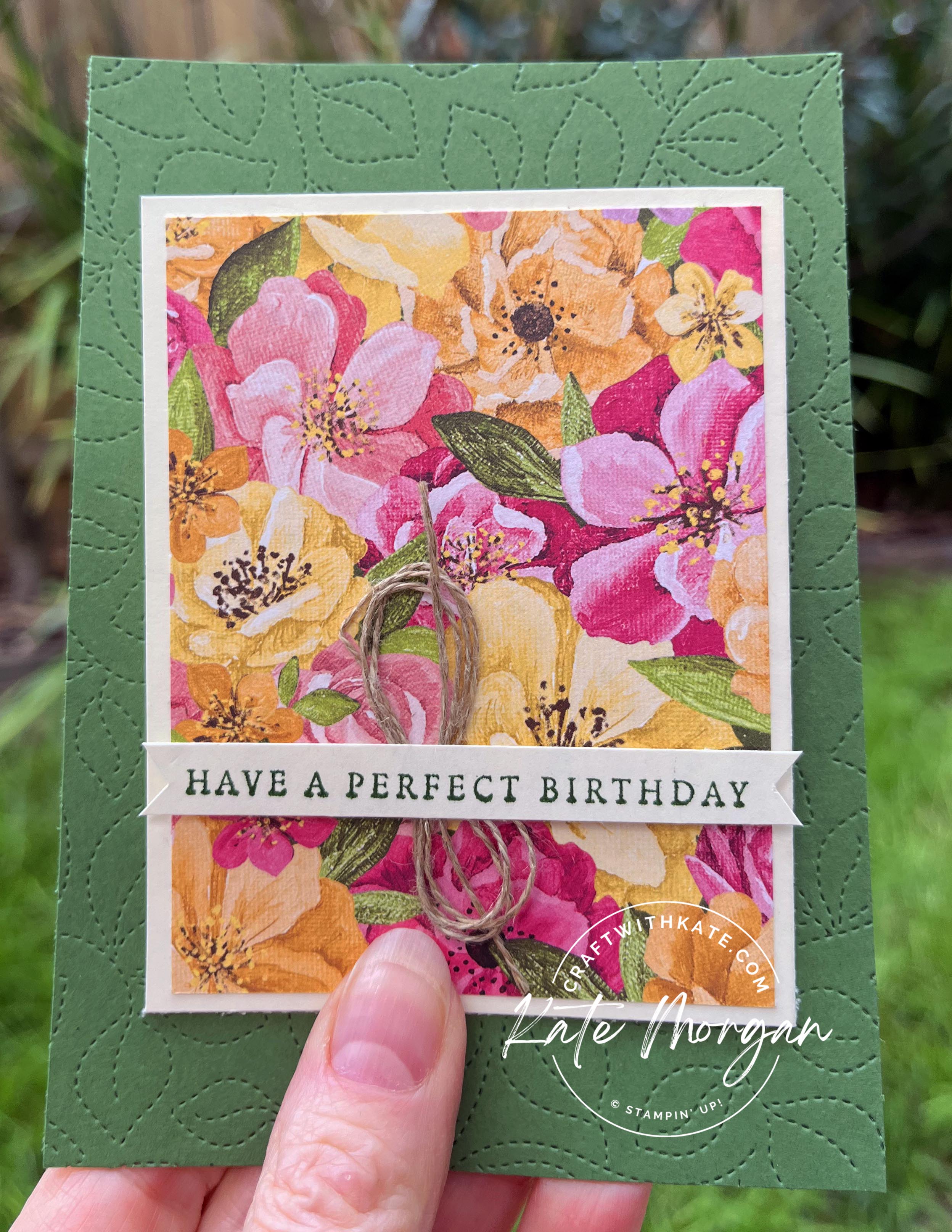 Fancy fold card garden green ccbh by kate morgan  stampin up australia 2022 hues of happiness stitched greenery