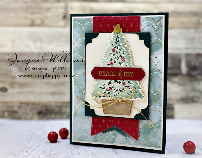 Stampin up trimming the tree vintage traditional christmas tree lights aglow distressed gold stamphappy soft succulent
