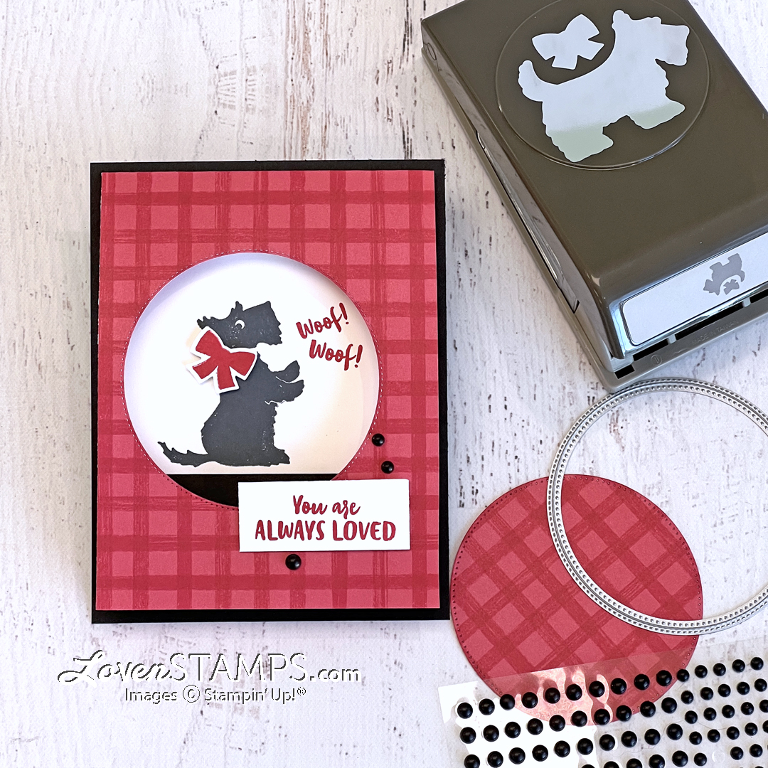 Christmas scottie builder punch peekaboo gingham cottage dsp card layout stylish shapes front