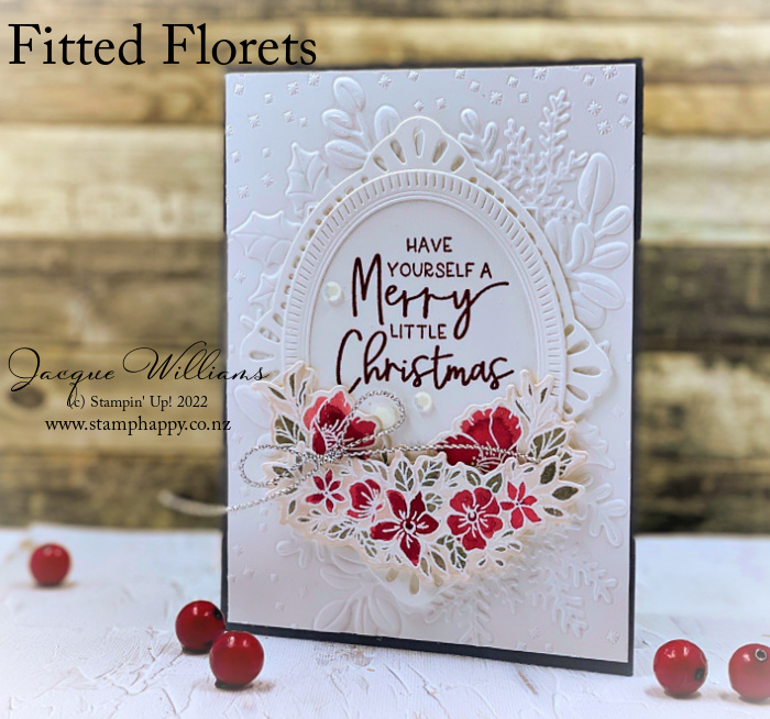 Stampin up fitted florets merriest moments watercolor resist christmas card elegant sequins framed and festive basic gray merry merlot