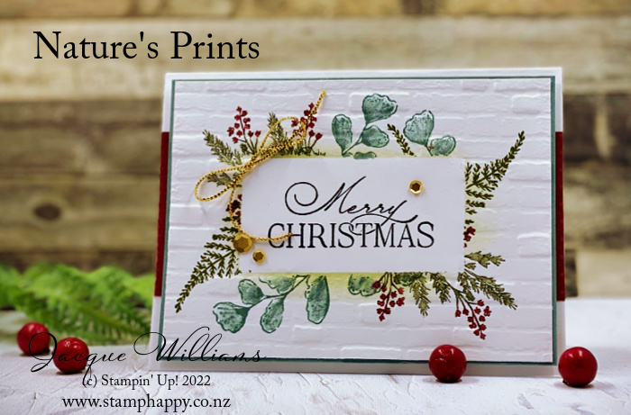 Stampin up natures prints fern kiwiana christmas card diy sun prints masking technique partial embossing
