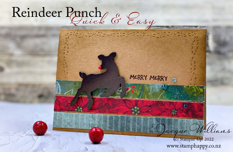 Stampin up reindeer punch boughs of holly kraft notecards quick easy christmas card idea stitched with whimsy new zealand