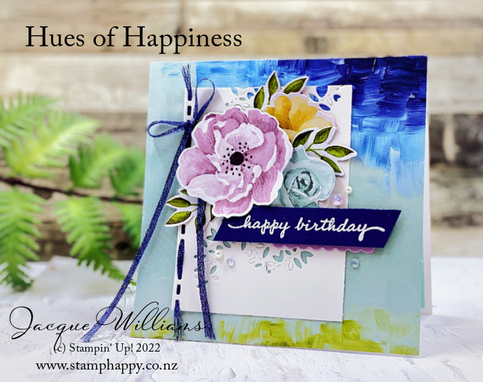 Stampin up hues of happiness abounds using dsp birthday card rainbow video tutorial notebook torn edge