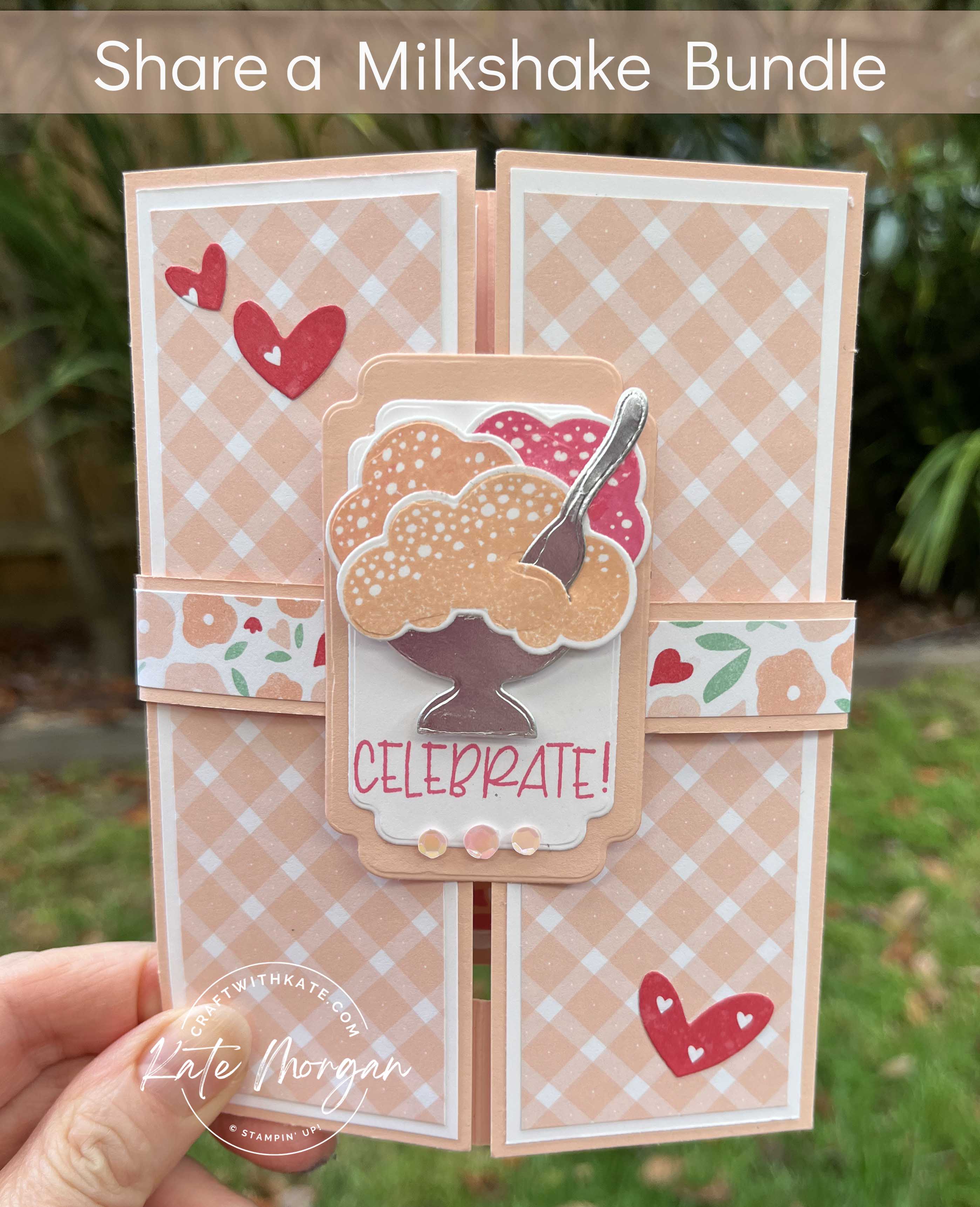 Feminine share a milkshake pop out gatefold card by kate morgan stampin up australia 2023