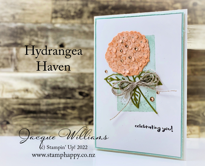 Stampin up watercolor shapes stitched with whimsy hydrangea dies linen thread petal pink