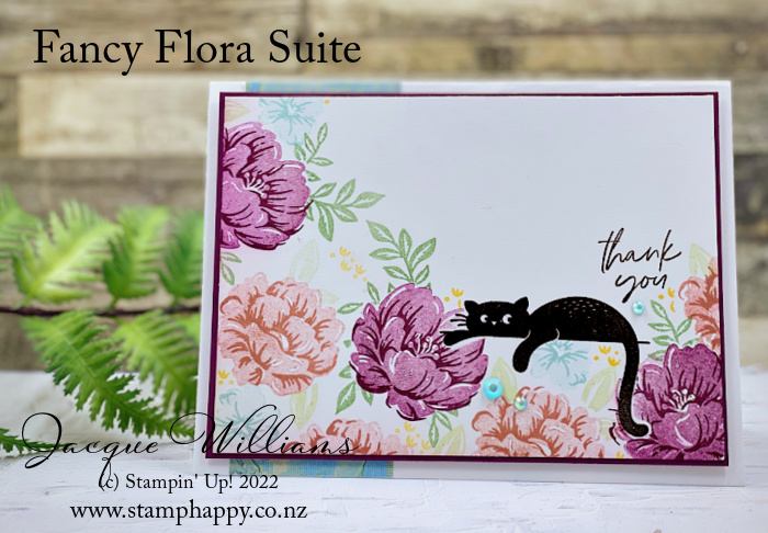 Stampin up two toned flora fancy flora love cats clean and simple thank you card