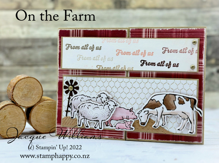 Stampin up on the farm saleabration fun fold farmer kids card barnyard